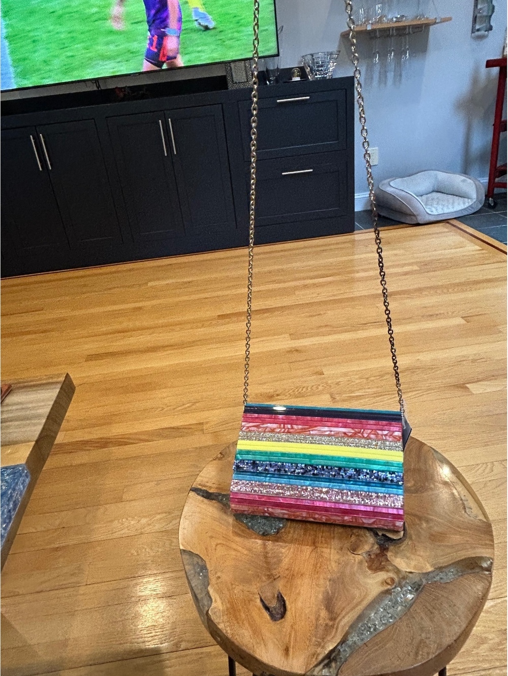 Kurt Geiger London Stripe Envelope Clutch Crossbody Snap Close Acrylic Purse